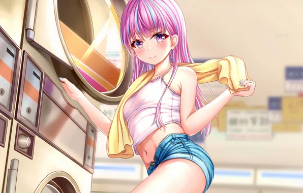 Girl, sexy, shorts, pink hair, long hair, anime, beautiful, pretty