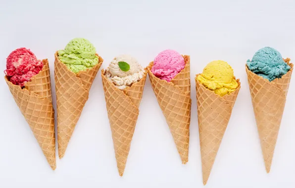 Colorful, мороженое, рожок, fruit, berries, ice cream, cone