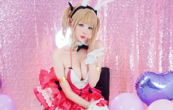 Girl, sexy, cleavage, thighhighs, dress, boobs, blue eyes, beautiful