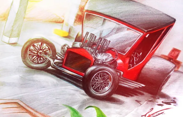 Car, двигатель, рисунок, спицы, Classic, Hot Rod, слики