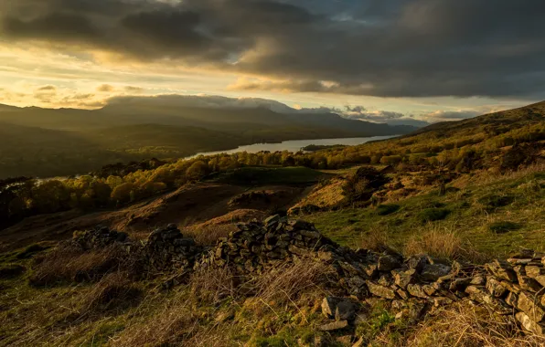 Осень, лес, небо, облака, пейзаж, горы, тучи, природа