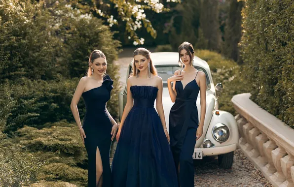 Картинка woman, model, car, young, dress, beautiful