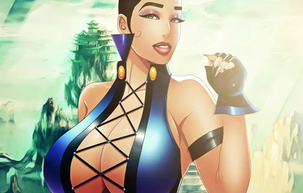Эротика, грудь, девушка, сиськи, боец, art, Mortal Kombat, kitana