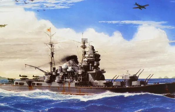 Корабль, арт, флот, военный, крейсер, японский, cruiser, WW2