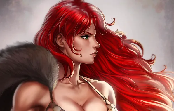 Девушка, воительница, Red Sonja, Рыжая Соня, by Dandonfuga