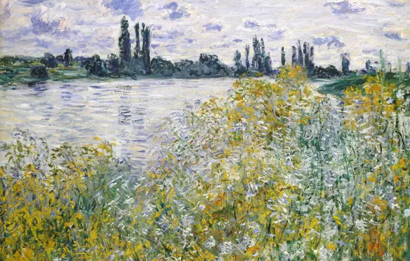 Картинка пейзаж, картина, Клод Моне, Остров Цветов на Сене близ Ветёя
