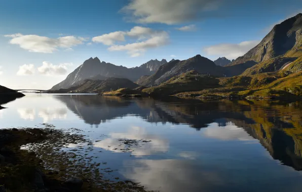 Картинка небо, облака, горы, Норвегия, Norway, Lofoten, Kåkeren