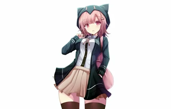Girl, sexy, blouse, school uniform, thighhighs, pink hair, long hair, anime