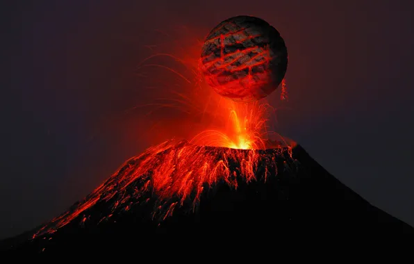 Картинка огонь, апокалипсис, катастрофа, лава, гибель, извержение вулкана, черная планета