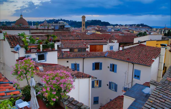 Картинка крыша, небо, дома, двор, Италия, купол