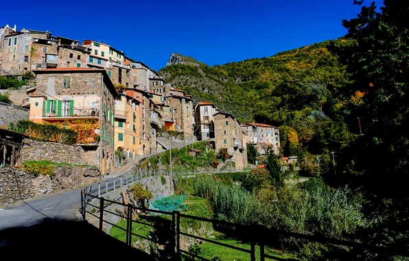Картинка горы, улица, дома, Италия, Liguria, Pigna
