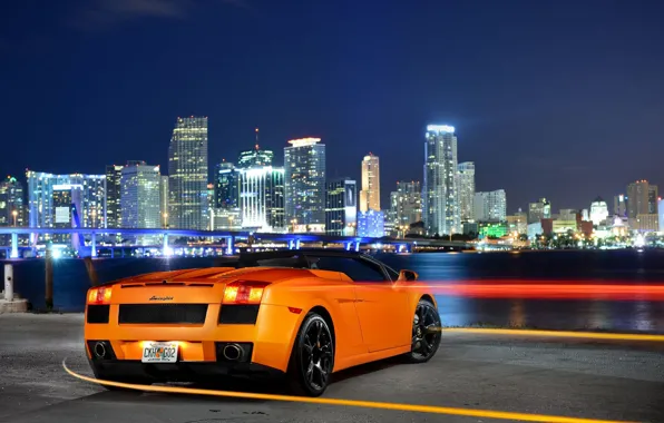 Картинка Lamborghini, City, Orange, Gallardo, Sky, Spyder, Supercar, Rear