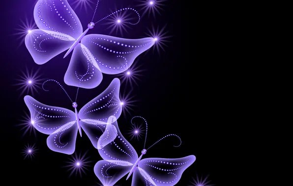 Бабочки, abstract, glow, neon, purple, sparkle, butterflies, неоновые