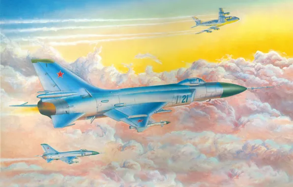 Авиация, арт, самолёт, в небе, истребитель-перехватчик, советский, Су-15