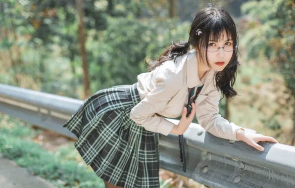Asian, Model, Flower, Woman, Glasses, Outdoor, Uniform, Riling