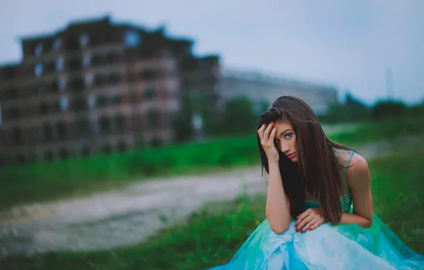 Взгляд, фон, портрет, платье, боке