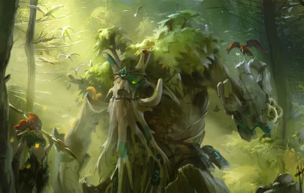 Green, forest, tree, valve, dota 2, enchantress, treant protector