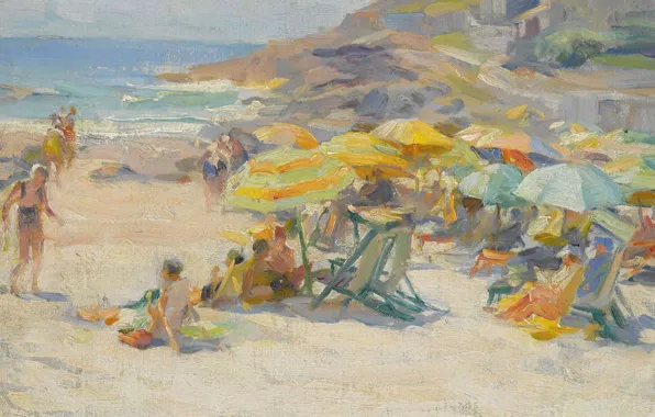 Картинка пляж, 1920, Мейбел Мей Вудворд, Mabel May Woodward, Perkins Cove. Ogunquit. Maine