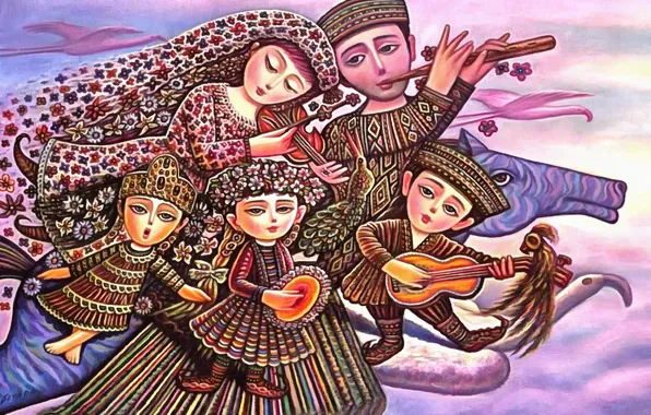 Картинка дети, музыка, конь, семья, Счастье, Севада Григорян