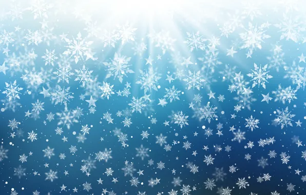 Зима, снег, снежинки, фон, Christmas, blue, winter, background