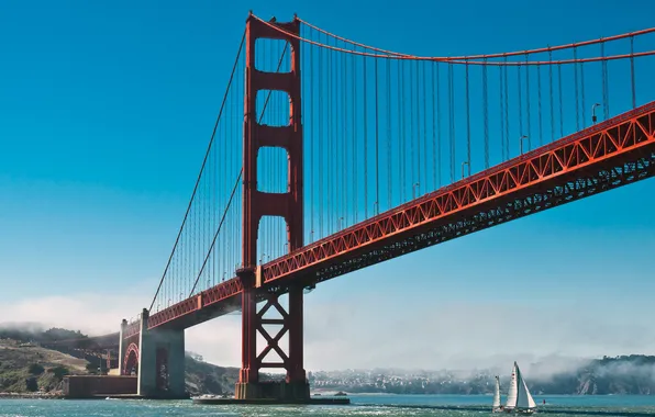 Небо, вода, океан, парусник, залив, Сан-Франциско, Золотые ворота, USA