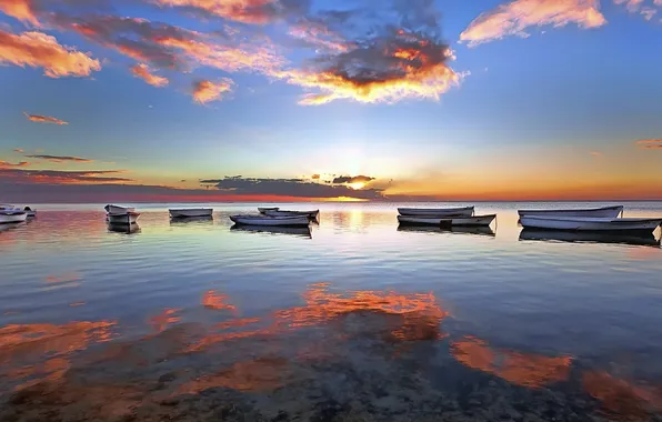 Картинка небо, вода, отражение, лодки
