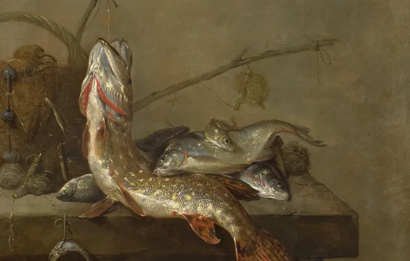 Масло, картина, холст, Натюрморт с Рыбами, Pieter van Noort, Питер ван Ноорт