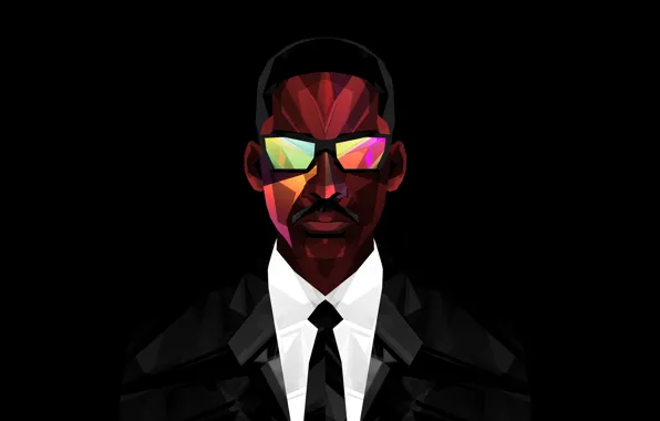 Картинка фильм, очки, костюм, актёр, Will Smith, чёрный фон, Men in black, агент J