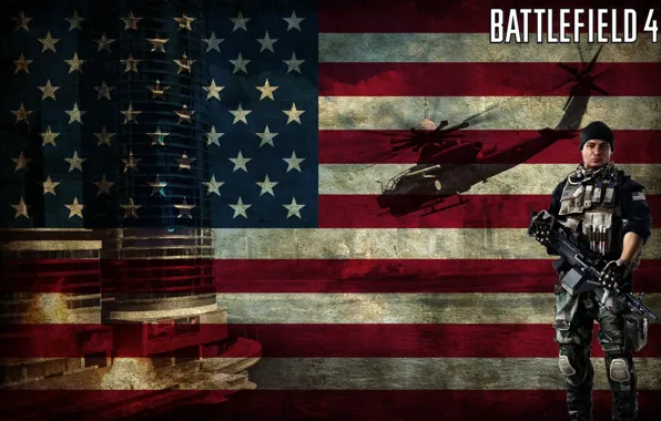 USA, Helicopter, American, Flag, Weapon, Battlefield 4, Video Game, Heavy Gun