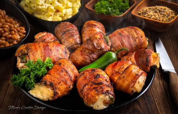 Мясо, перец, петрушка, блюдо, рулетик