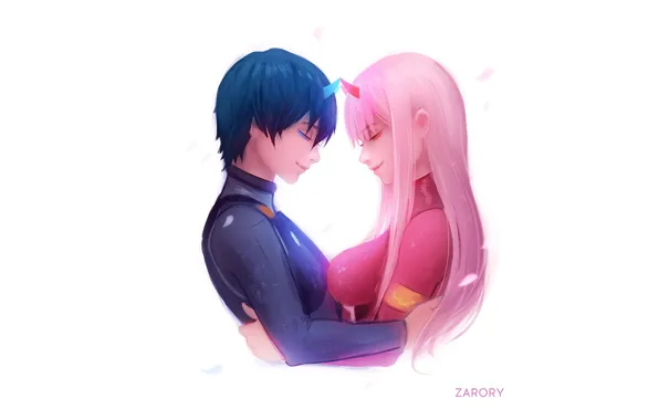 Девушка, любовь, минимализм, парень, 002, Darling In The Frankxx, Милый во Франксе, Хиро