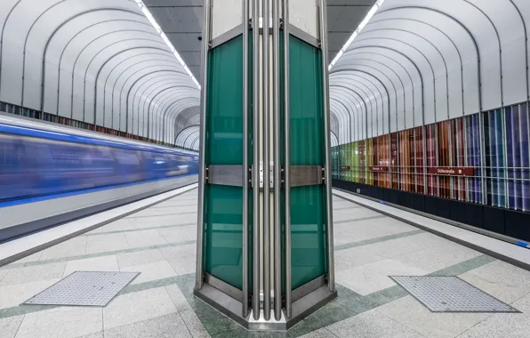 Метро, станция, Германия, Мюнхен, перрон, опора