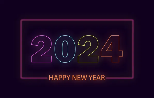 Рождество, цифры, Новый год, дата, фиолетовый фон, неоновые, 2024, ИИ-арт