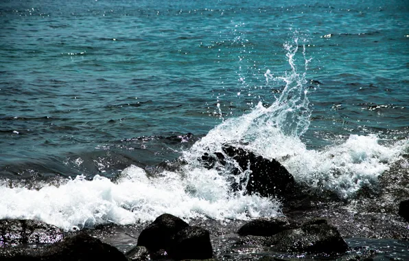 Ocean, water, rocks, sun, wave, glance, spray