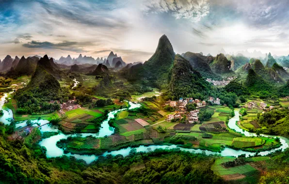 Картинка горы, холмы, Гуанси, юг Китая, Гуанси-Чжуанский автономный район