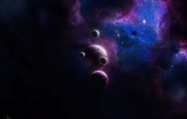 Картинка космос, туманность, планеты, by Tira-Owl