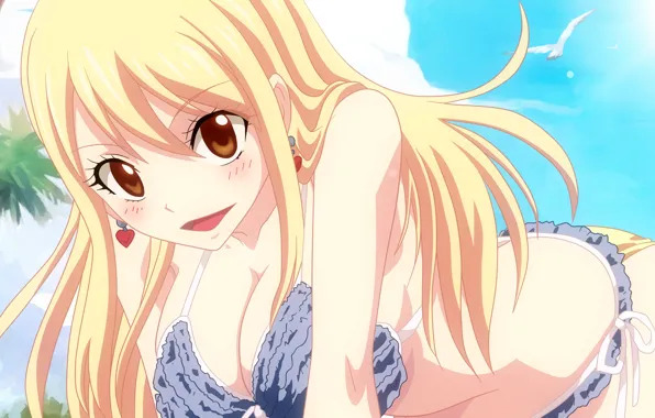 Beach, boobs, breast, anime, tits, bikini, chest, Fairy Tail