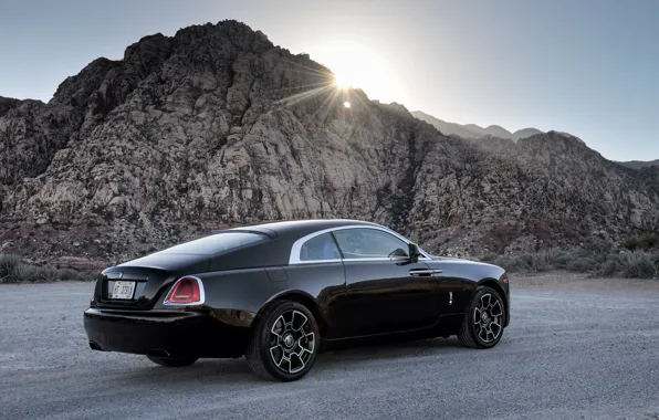 Солнце, лучи, черный, Rolls-Royce, автомобиль, роллс-ройс, Wraith, Black Badge