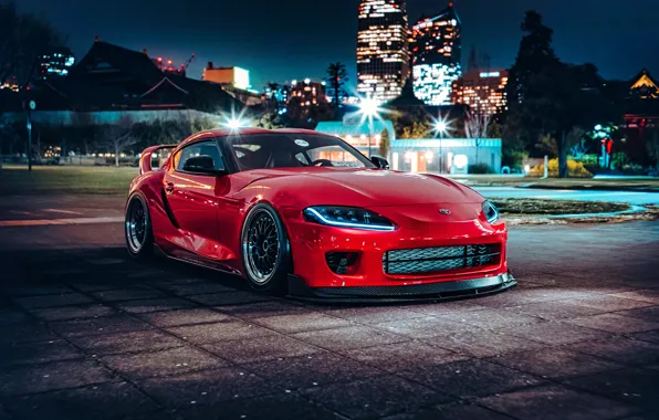 Toyota, Cars, Night, Toyota Supra, Sports car, Toyota Supra A90, Red cars