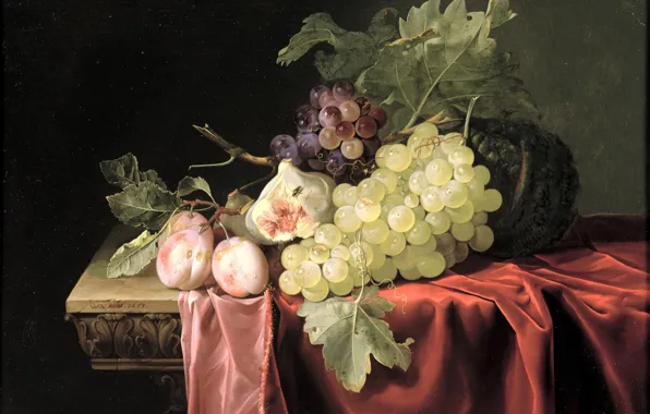 Картинка картина, виноград, фрукты, натюрморт, персики, Альст