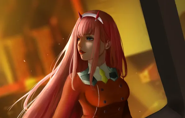 Взгляд, Anime, green eyes, зеленые глаза, размытый фон, look, blurred background, рыжеволосая девочка