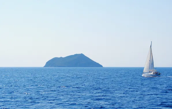 Море, небо, пейзаж, природа, река, корабль