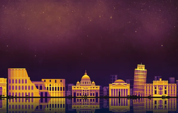 Небо, Минимализм, Ночь, Город, Рим, Art, Rome, Digital