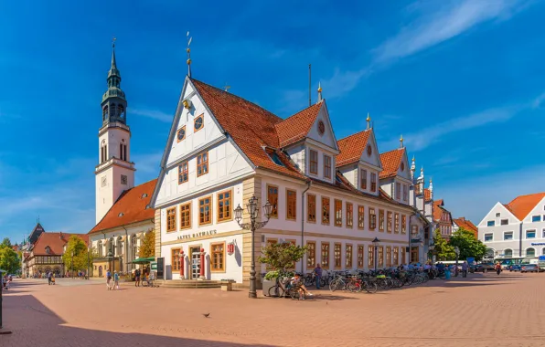 Картинка здания, Германия, площадь, церковь, архитектура, Germany, ратуша, Нижняя Саксония