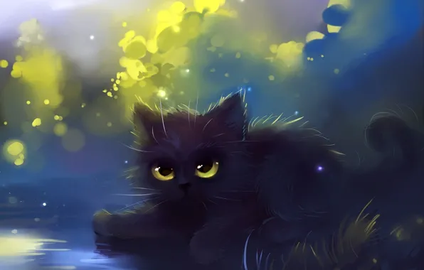 Картинка кошка, трава, кот, рисунок, пушистый, котэ, apofiss