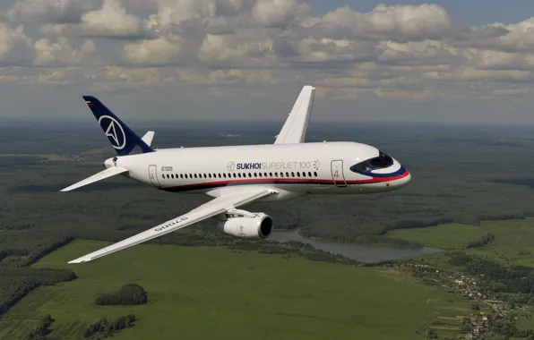 Картинка сухой, пассажирский самолёт, sukhoi superjet 100