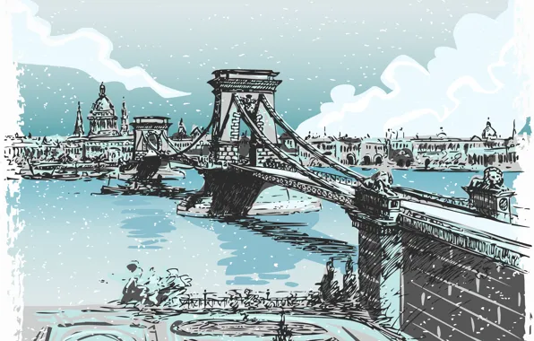 Мост, город, река, лондон, живопись