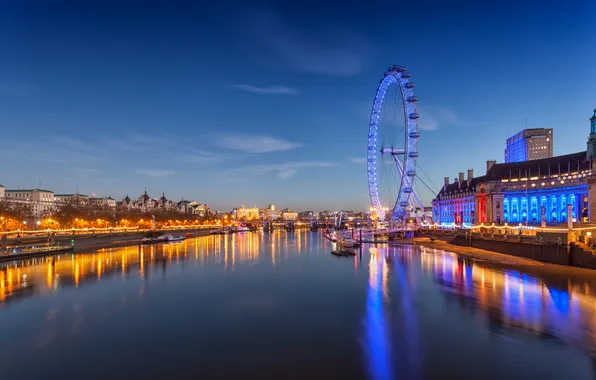 Город, река, колесо обозрения, on the south bank opposite Westminster, The London Eye, Millennium Wheel