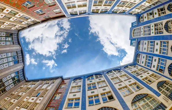 Облака, дом, окна, Германия, Берлин