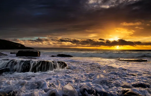 Картинка море, закат, Англия, England, Уэльс, Wales, Dunraven Bay, Southerndown